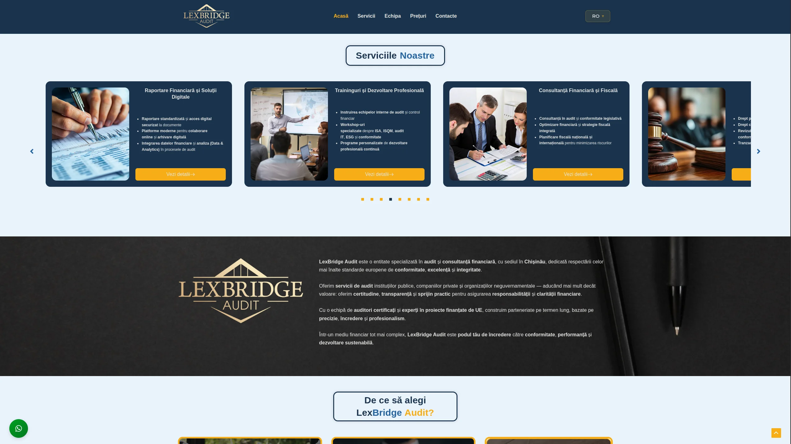 Lexbridge – secțiune a landing page-ului